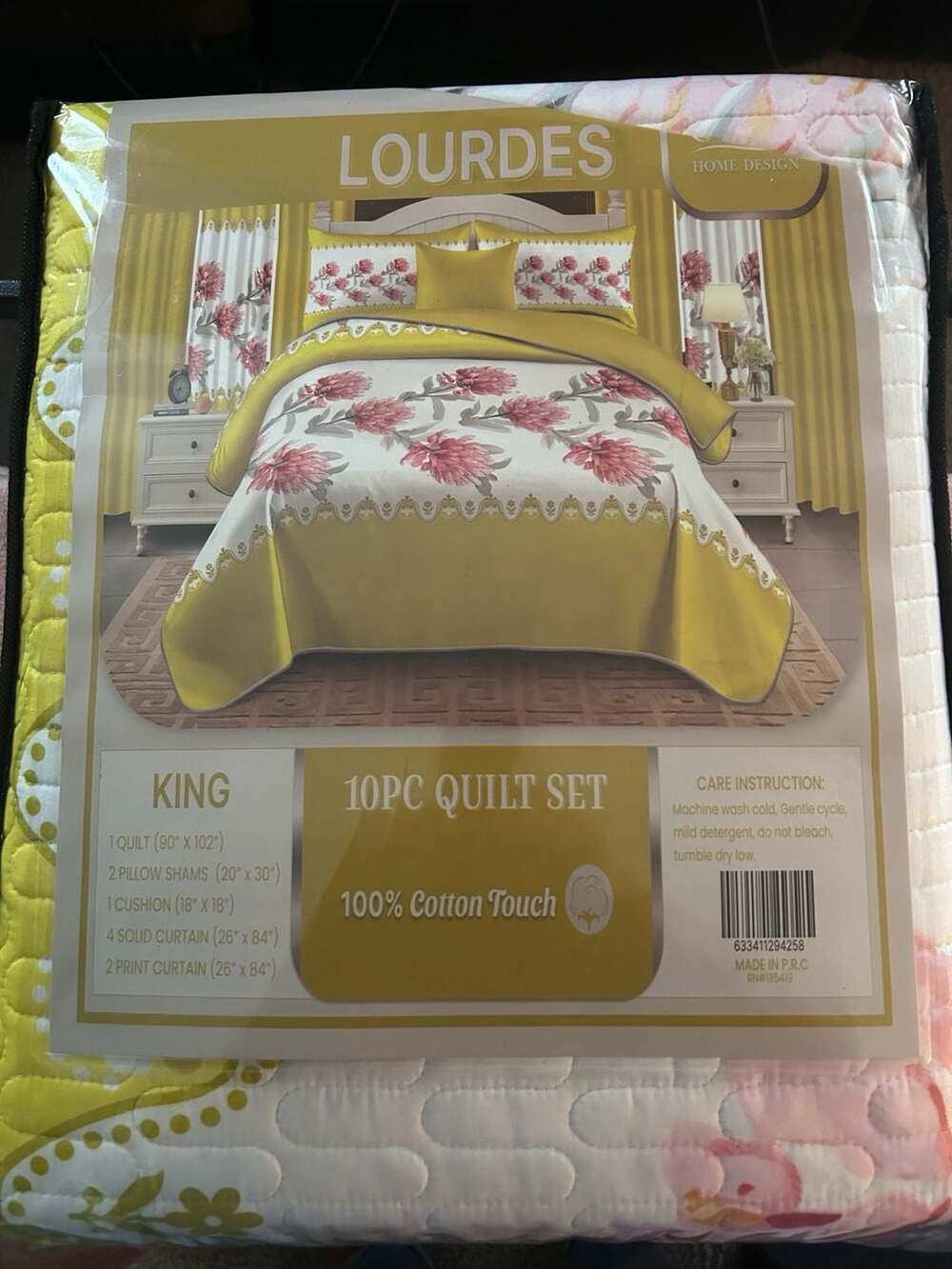 Lourdes Home Design 10-Piece King Quilt Set Floral Yellow